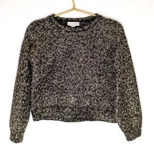 Treasure + Bond Medium Black & Gold Metallic Tinsel Cropped Long Sleeve Sweater